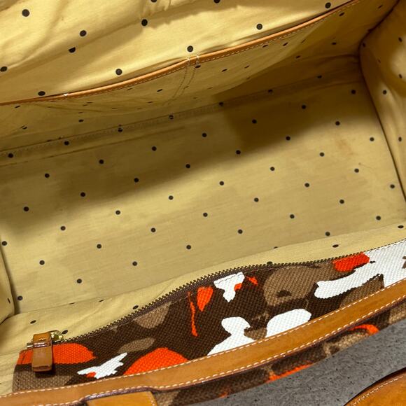 Kate Spade NY bold floral canvas satchel purse tote bag orange brown white - Picture 7 of 11